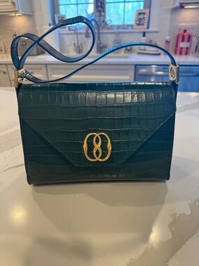 Bally Dark Green Croc-Embossed Shoulder Bag with Gold Hardware